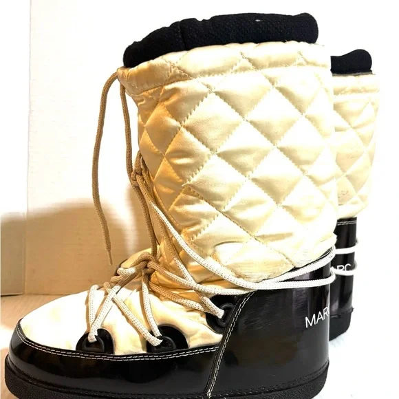 Marc Jacobs nlyon Quilted Cream and Black Winter /snow Boots - Picture 1 of 5